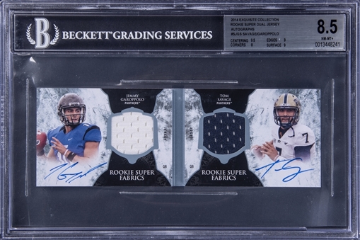 2014 Upper Deck Exquisite Collection "Rookie Super Fabrics" #SJGS Jimmy Garoppolo/Tom Savage Dual Signed Jersey Rookie Card Booklet (#10/10) - BGS NM-MT+ 8.5/BGS 10